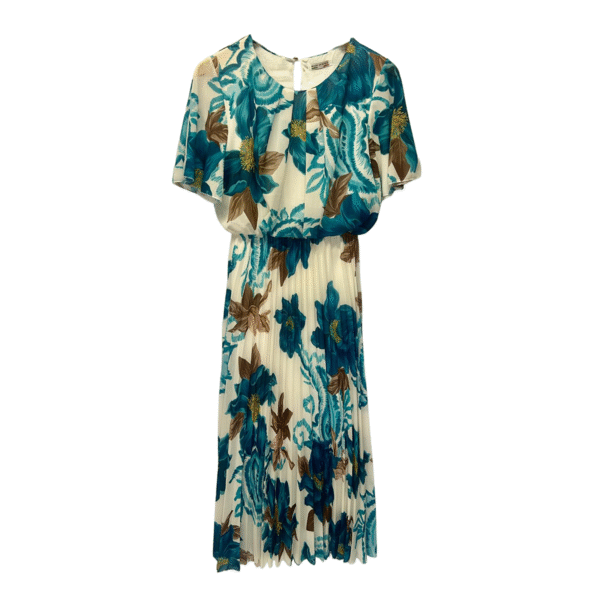 Cream Floral Midi with Blue Accents
