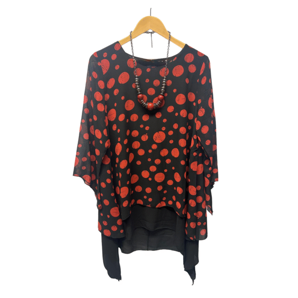 Red Spot Waterfall Blouse & Necklace