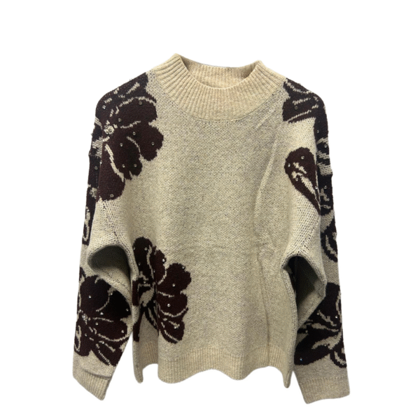 Stone Jumper with Burgundy Floral Design
