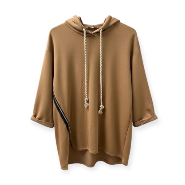 Brown Hooded Sweatshirt with Zip Detailing