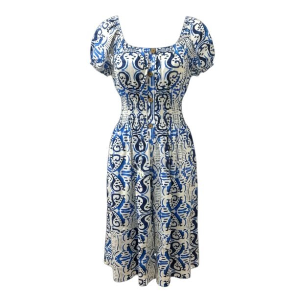 White and Navy Blue Midi Dress