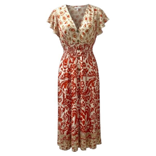 Red & Cream Boho Print Button-Front Maxi Dress