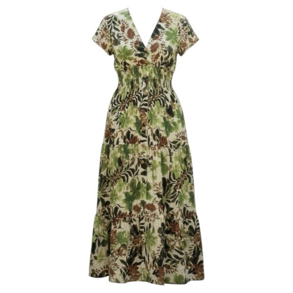 Green Botanical Print Button-Front Maxi Dress