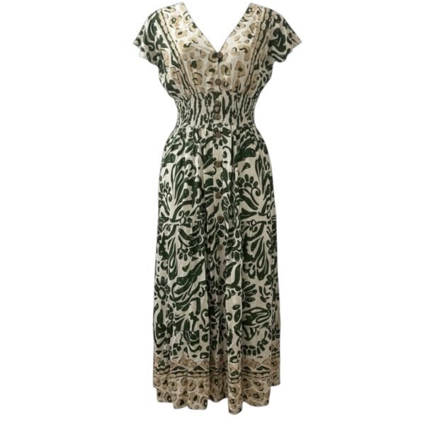 Green & Cream Boho Print Maxi Dress