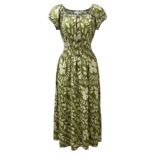 Olive & Cream Print Maxi Dress