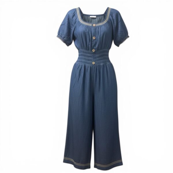 Wide Leg Jumpsuit with Tan Stitch Detail