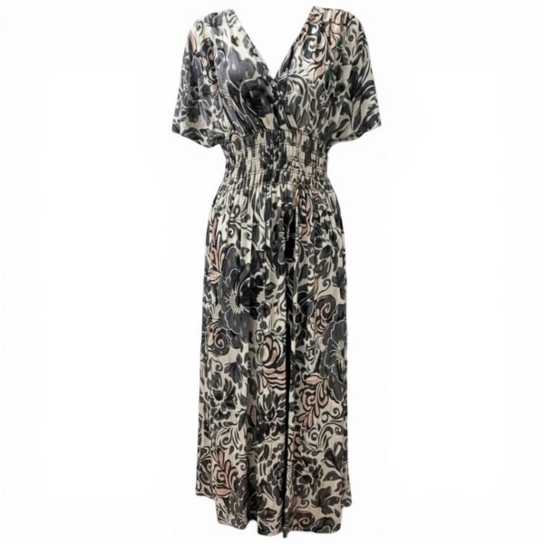 Floral Print Shirred Waist Maxi Dress