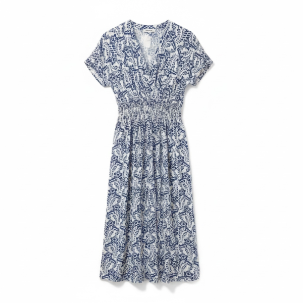 Cream navy dress with gold embellishments
