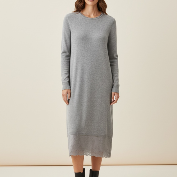 Knitted grey lace bottom dress
