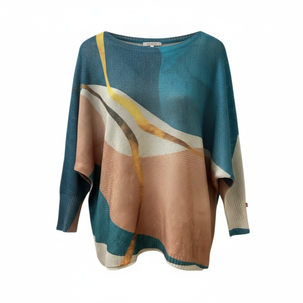 Light weight knit top in turquoise gold design