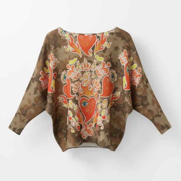 Lightweight knit jumper in orange heart brown base